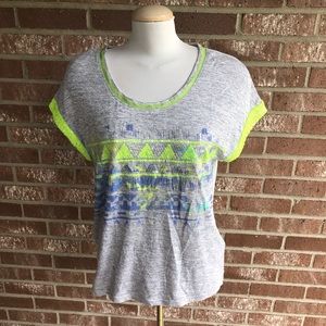 Miss Me Grey Top Size Medium Neon Highlighter Yellow Sequins
